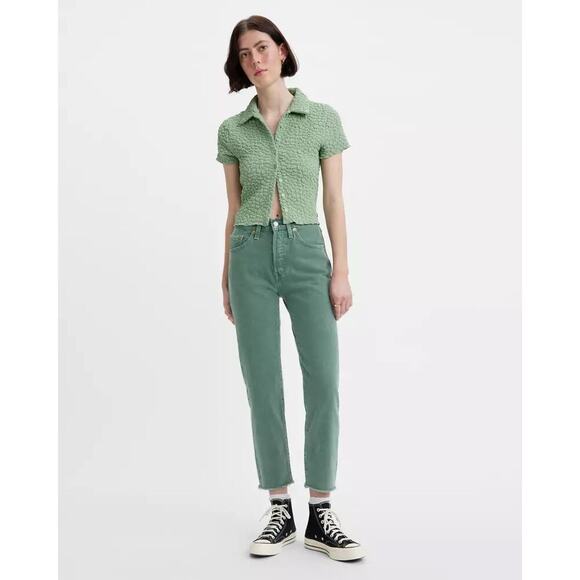 Levi's Premium 501 Original Green Misty Silver Pine Cropped Jeans Size W31 L26 - Picture 3 of 16